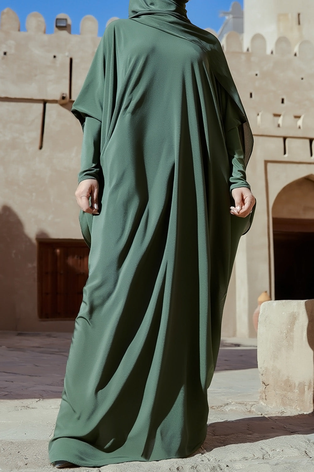 SB Abaya Demi-papillon Jersey Premium en Vert bouteille