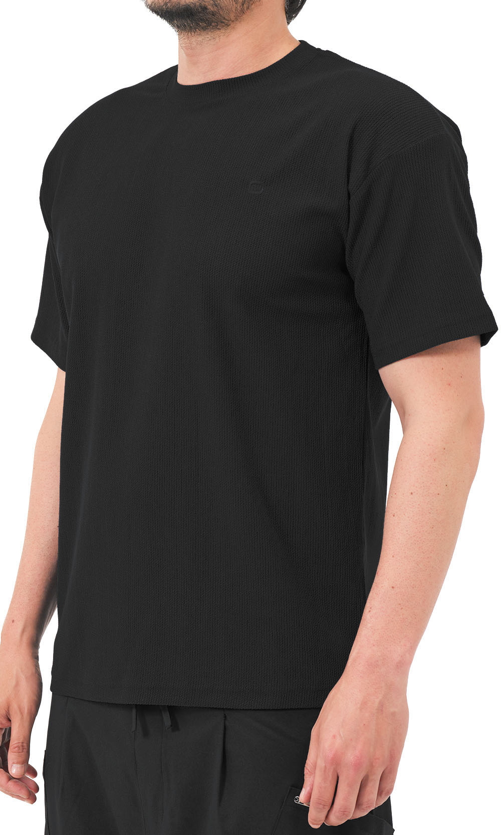 T-shirt oversize en maille gaufrée QTT3001, noir