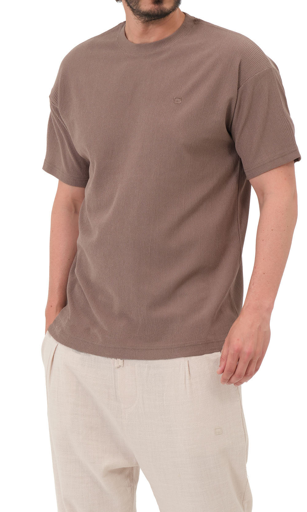 T-shirt oversize gaufré QTT3001 couleur taupe