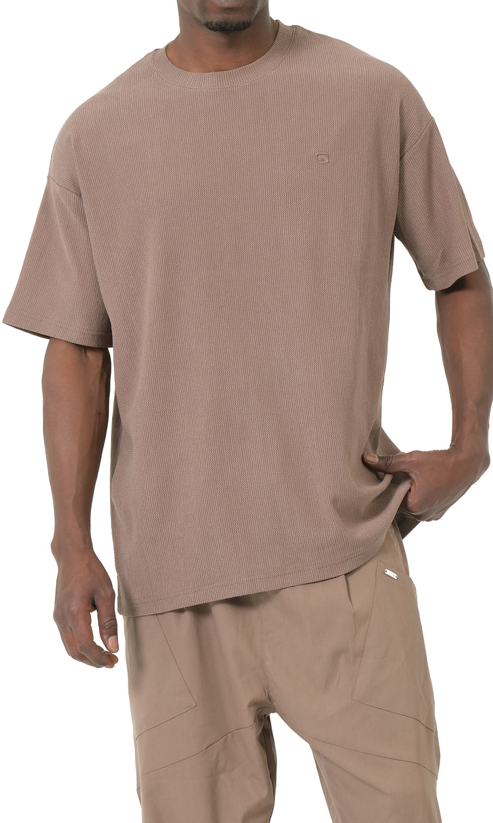 T-shirt oversize gaufré QTT3001 couleur taupe