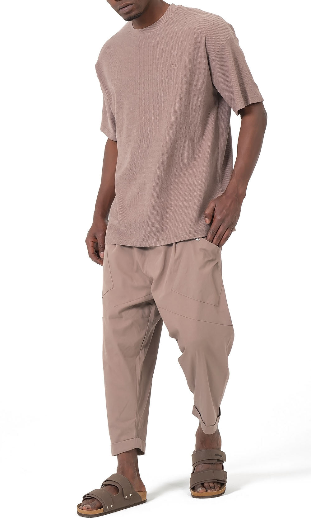 T-shirt oversize gaufré QTT3001 couleur taupe