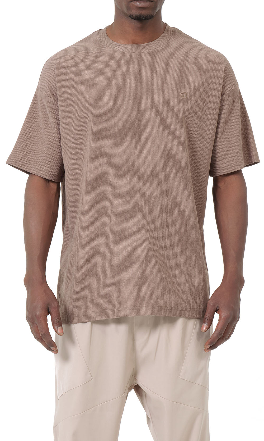 T-shirt oversize gaufré QTT3001 couleur taupe