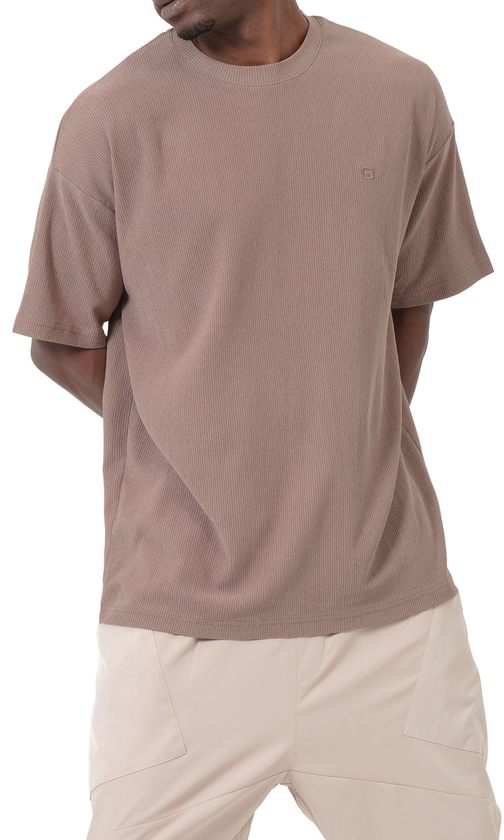 T-shirt oversize gaufré QTT3001 couleur taupe