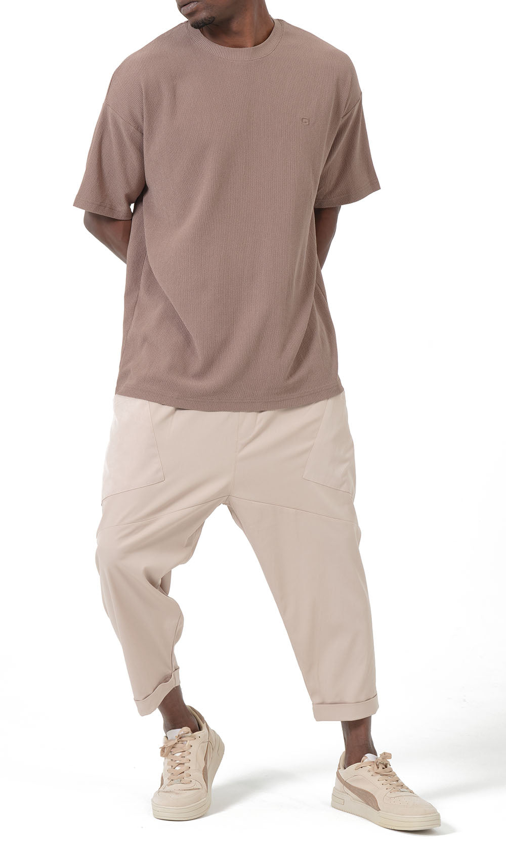 T-shirt oversize gaufré QTT3001 couleur taupe
