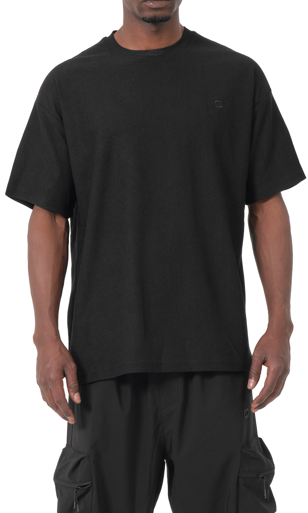 T-shirt oversize en maille gaufrée QTT3001, noir