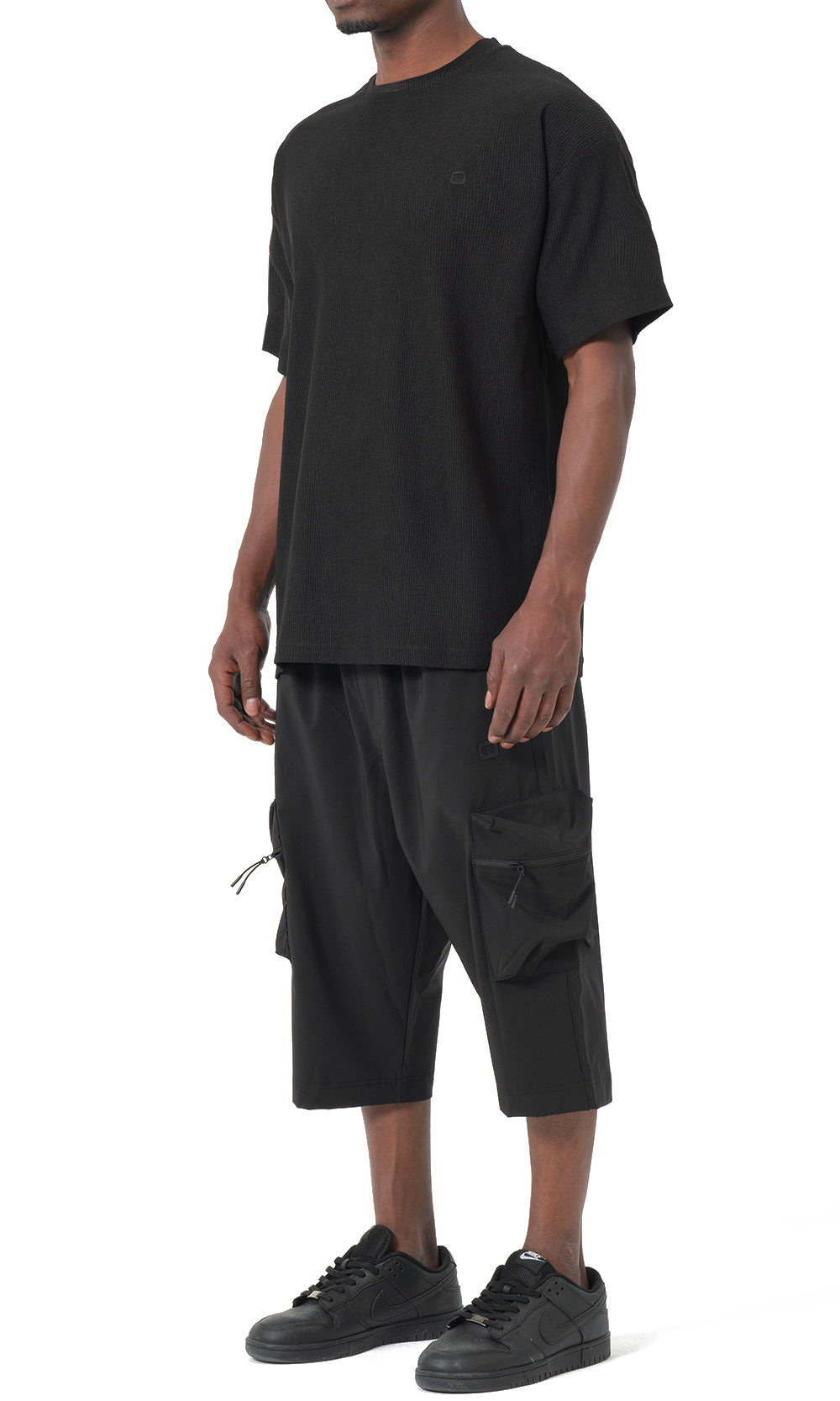 T-shirt oversize en maille gaufrée QTT3001, noir