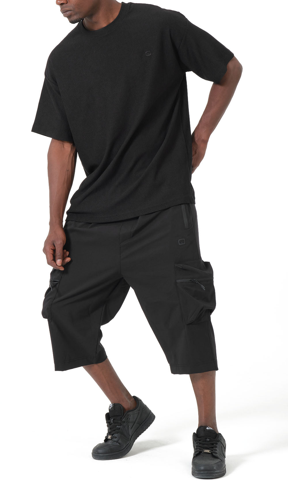 T-shirt oversize en maille gaufrée QTT3001, noir