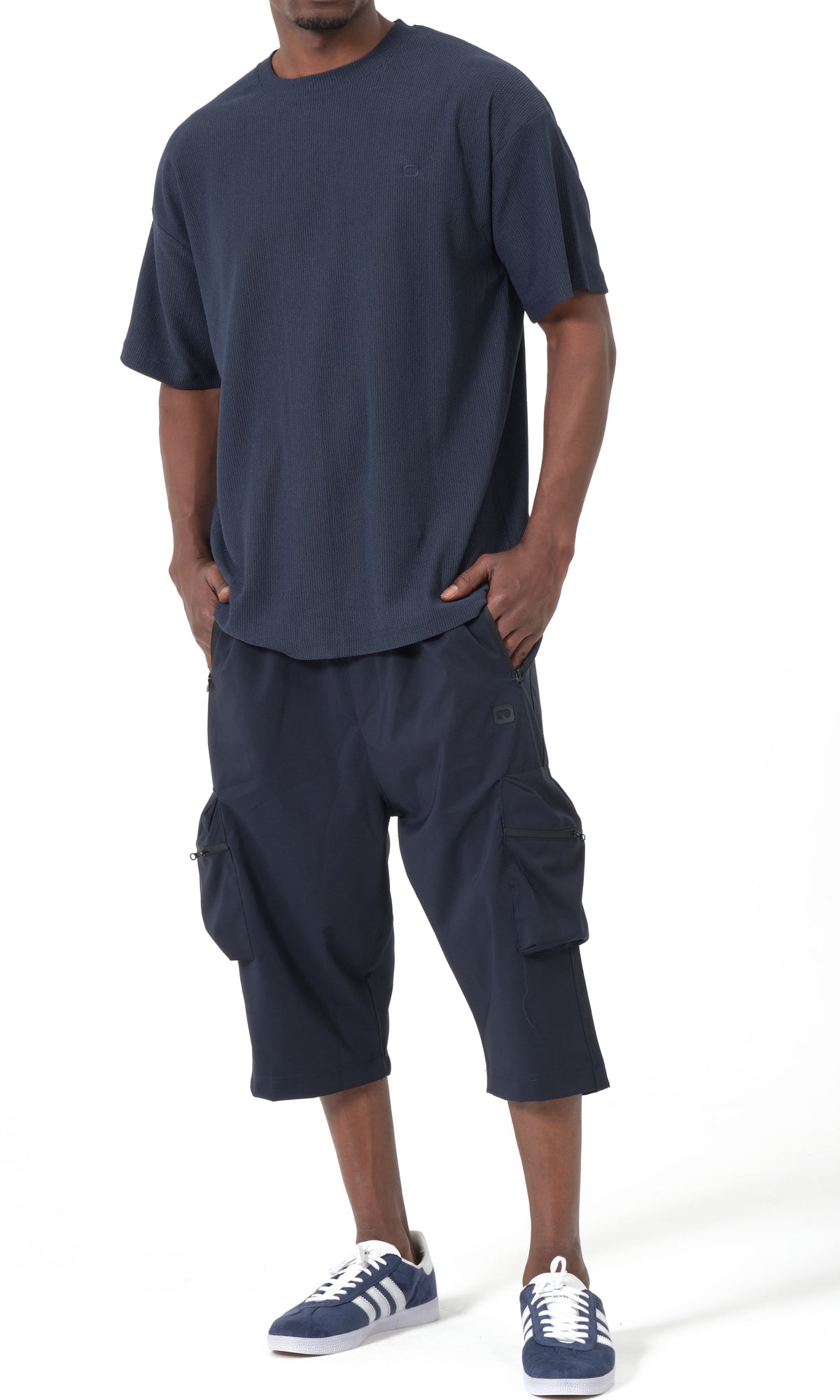 T-shirt oversize gaufré QTT3001 bleu marine