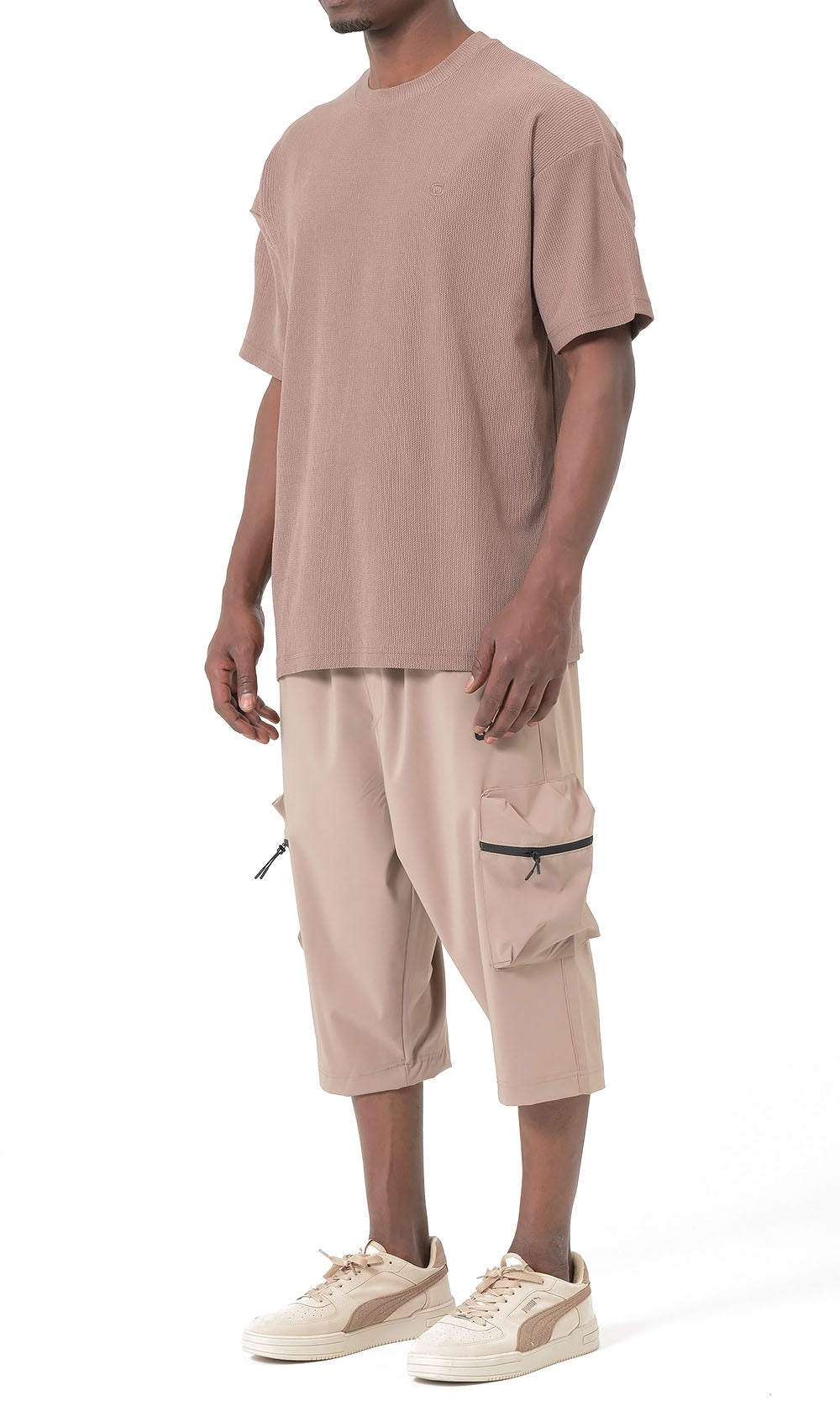 T-shirt oversize gaufré QTT3001 couleur taupe