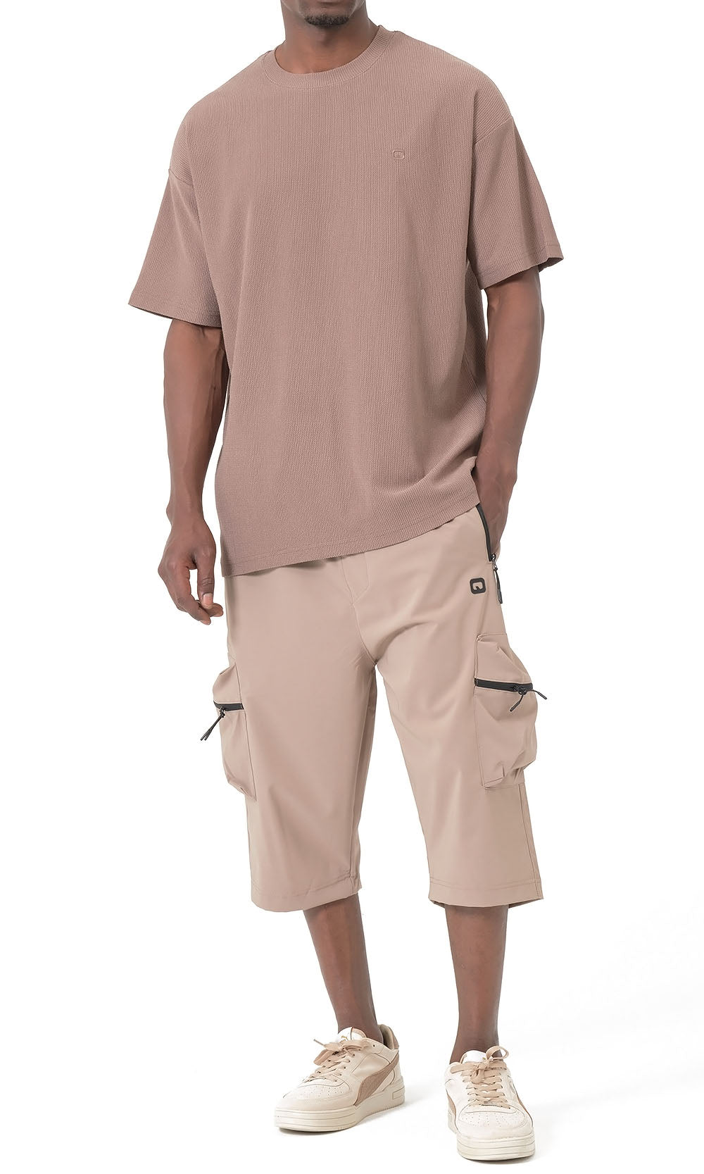 T-shirt oversize gaufré QTT3001 couleur taupe