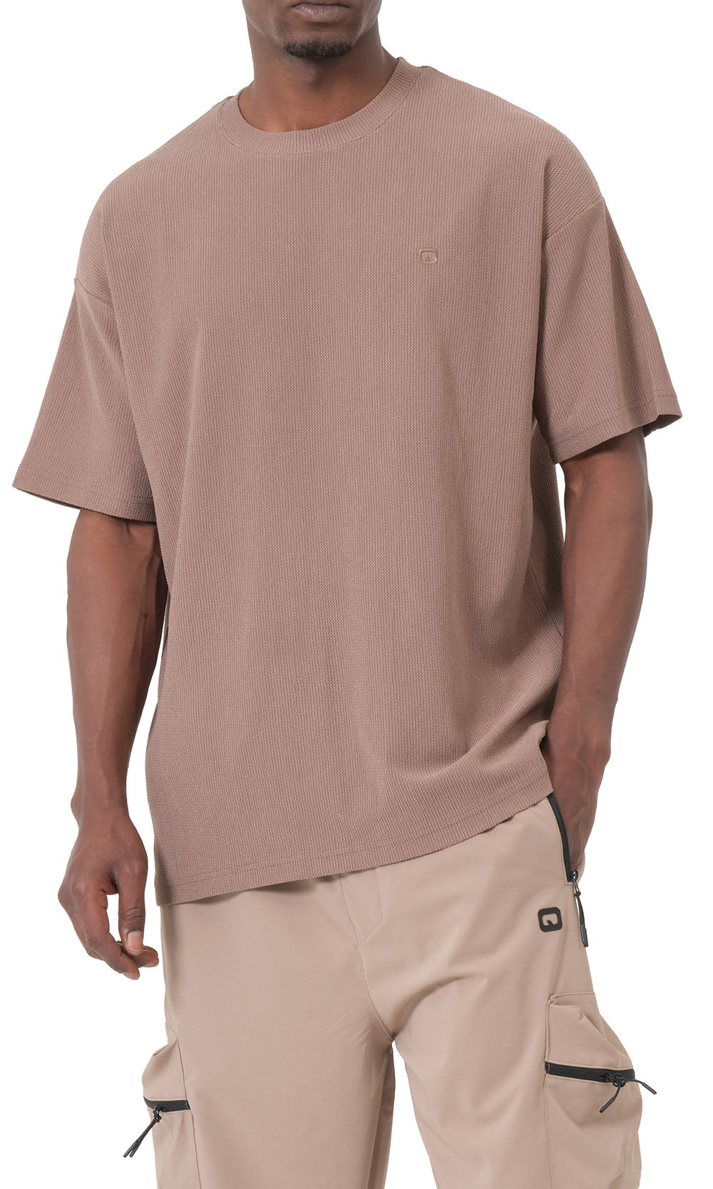 T-shirt oversize gaufré QTT3001 couleur taupe