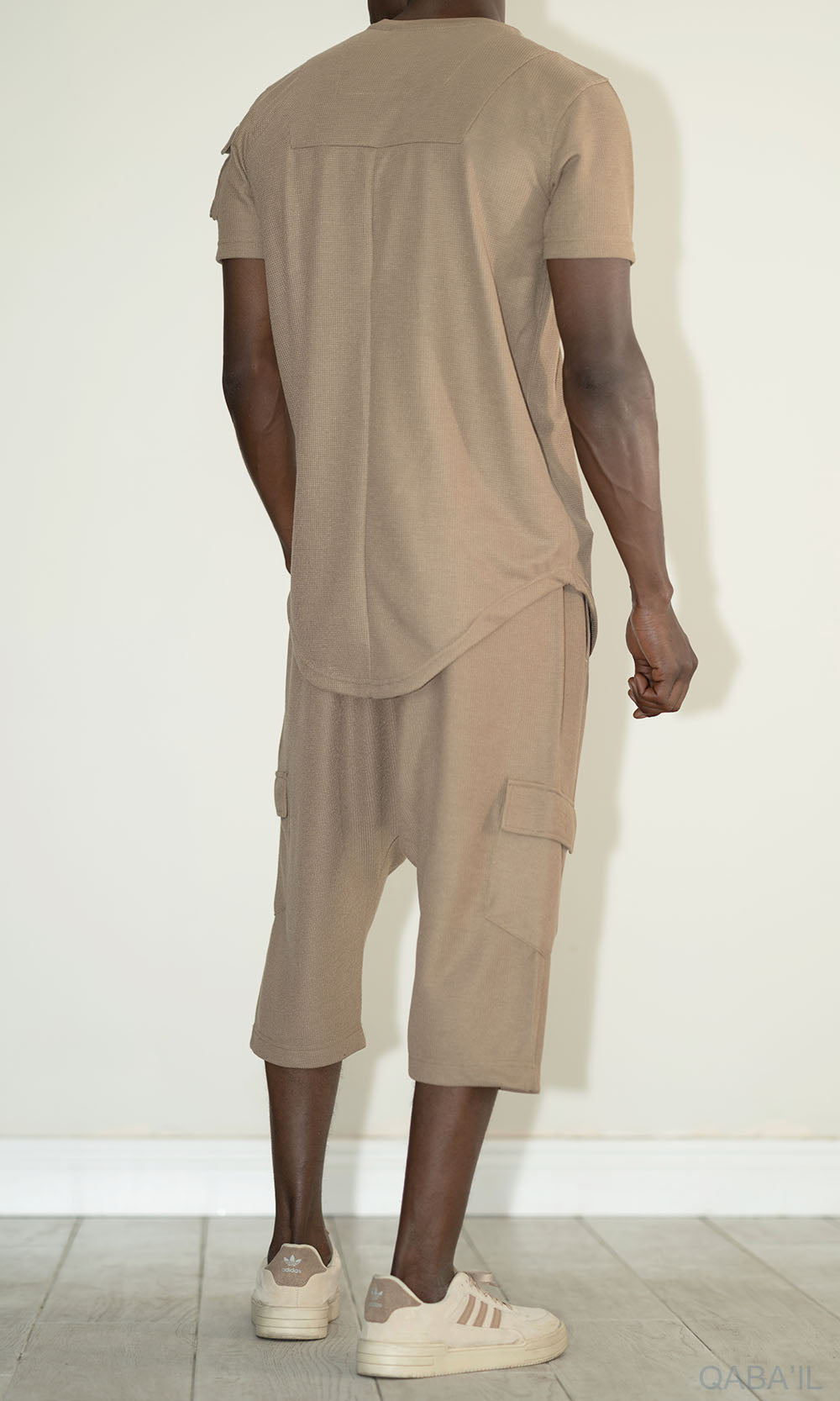 QL IGO Relaxed Cargo Shorts and T-Shirt Set in Taupe