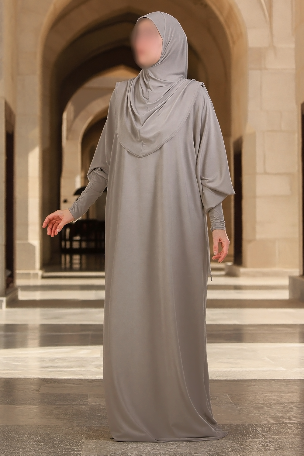 Abaya SB AS016 à manches chauve-souris décontractées et hijab intégré, couleur taupe