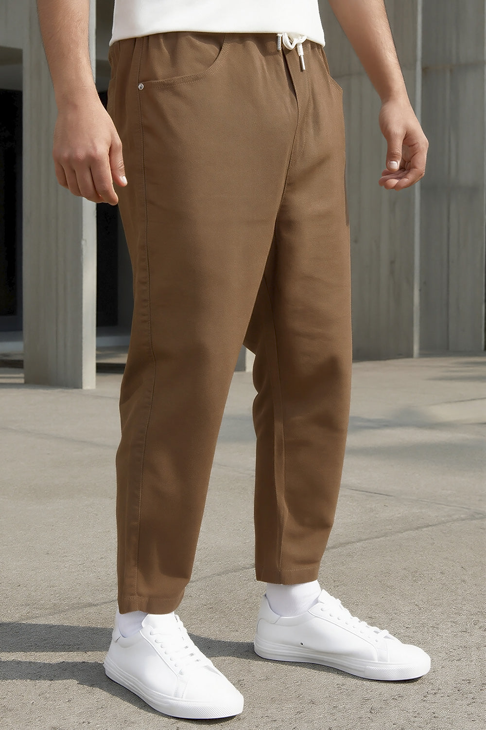 QL Jean sarouel stretch coupe droite marron