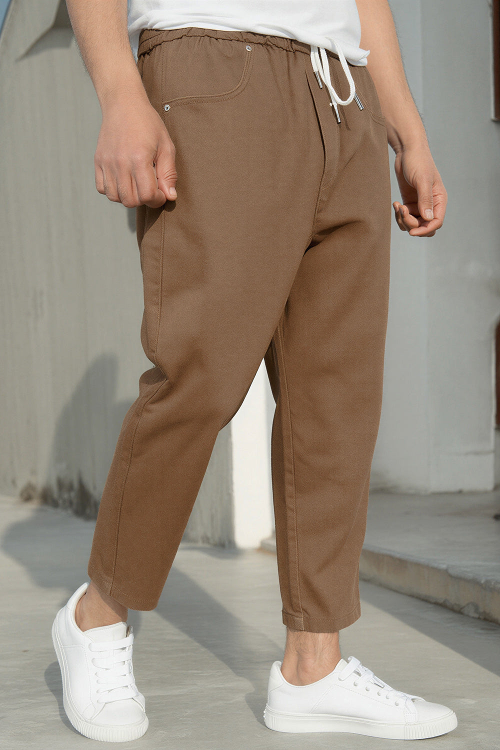 QL Jean sarouel stretch coupe droite marron
